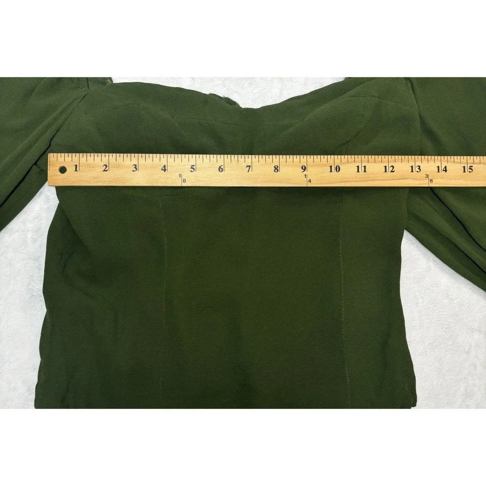 Reformation Top Women's Olive Green New With Tags Puff Sleeve Tie Cuff 8
